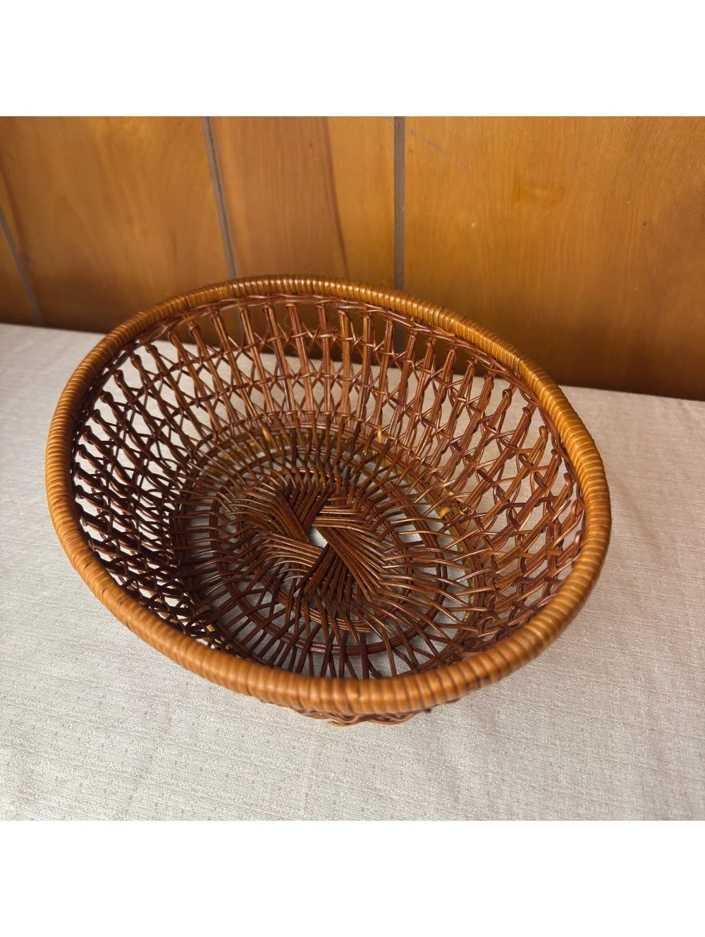 Vintage Wicker Basket Open Weave Oval Rattan Fruit Bread Boho Cottage Decor